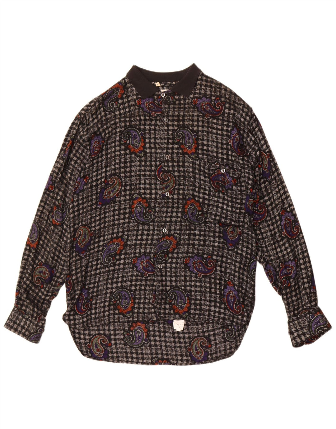 Vintage Ανδρικό φανελένιο πουκάμισο μεσαίο μαύρο Paisley Viscose