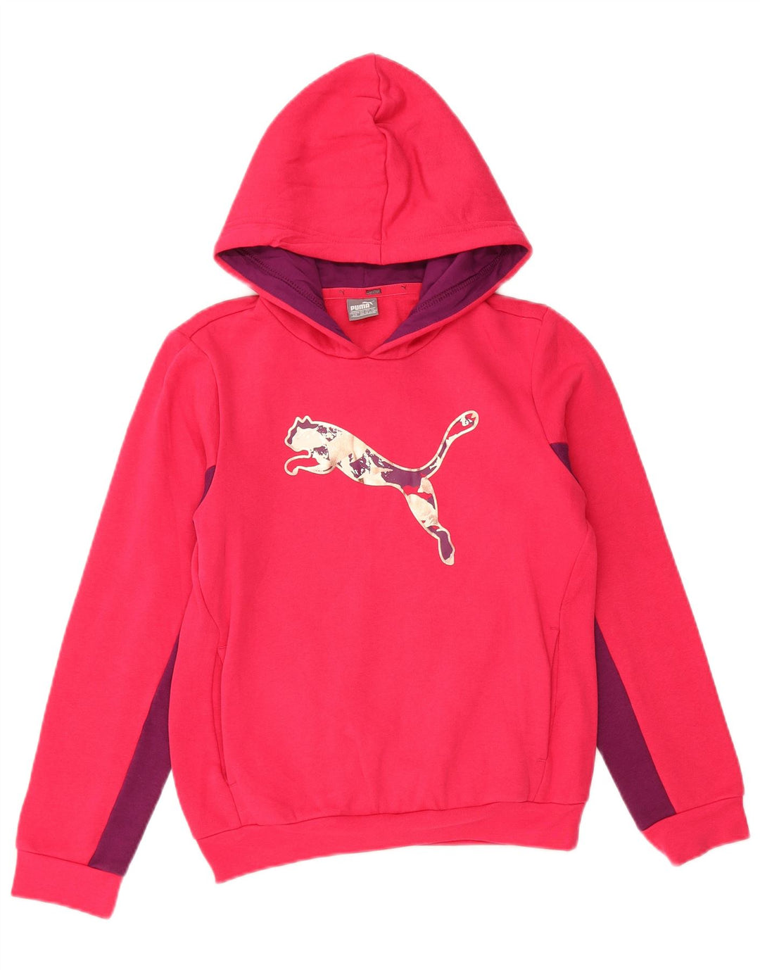 PUMA Girls Graphic Hoodie Jumper 11-12 Years Pink Colourblock Cotton