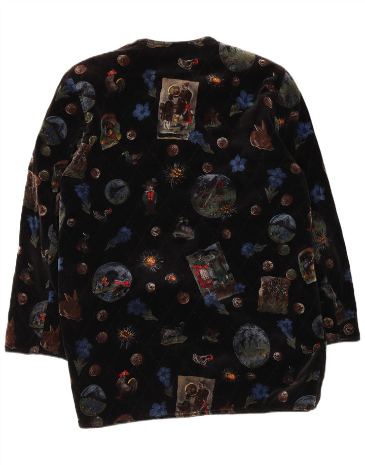 Vintage Γυναικείο βελούδινο παλτό UK 12 Medium Black Floral