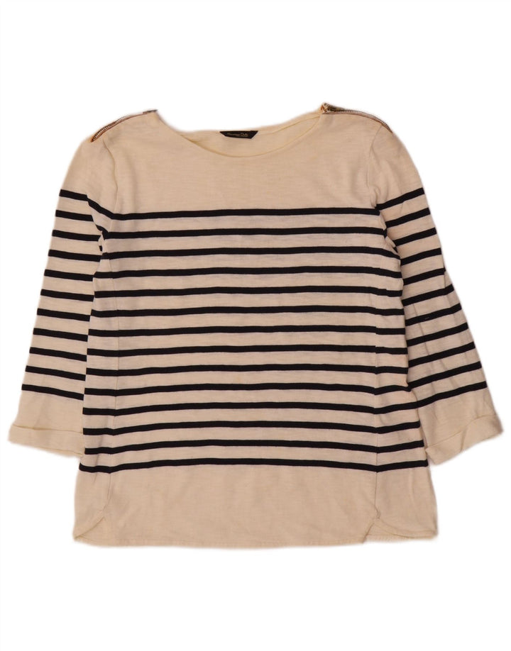 Massimo Dutti γυναικείο τοπ 3/4 μανίκι UK 12, μεσαίο σε ανοιχτό λευκό βαμβακερό ριγέ