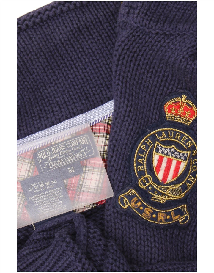 RALPH LAUREN Γυναικείο πουλόβερ ζακέτα UK 14 Medium Navy Blue Cotton