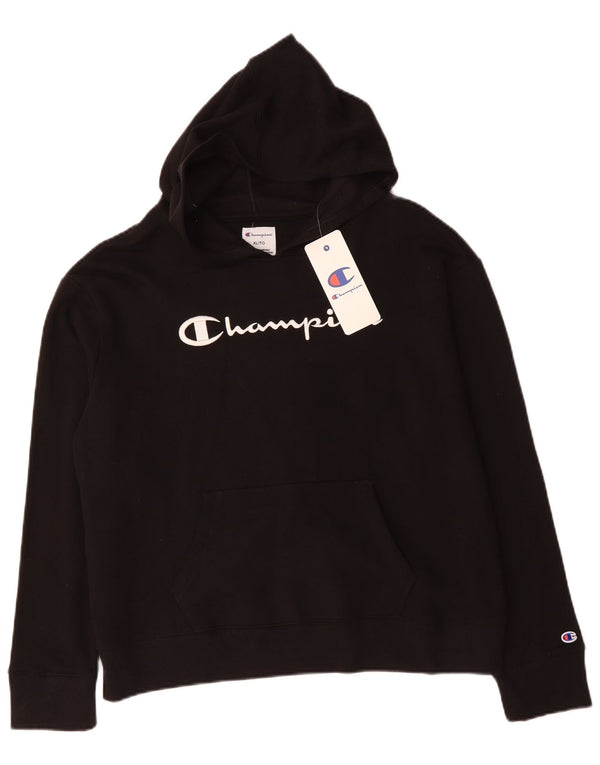 Champion Womens Graphic Hoodie Jumper UK 18 XL Black Cotton