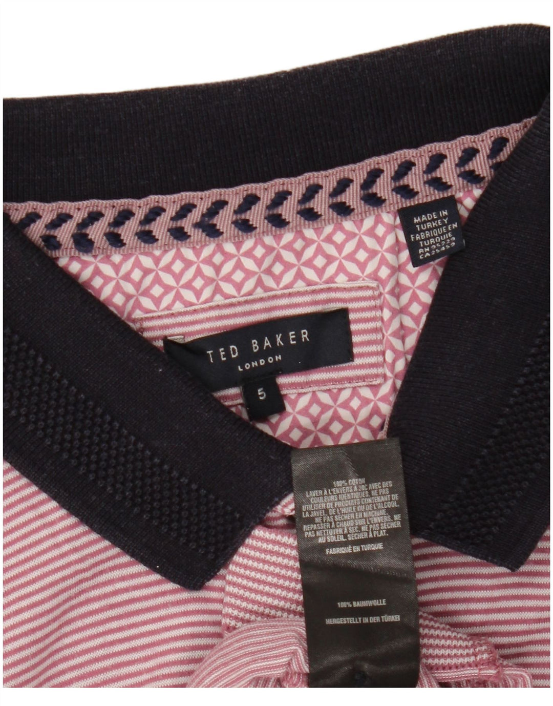 TED BAKER Ανδρικό πουκάμισο πόλο μεγέθους 5 XL, βαμβακερό ροζ ρίγες