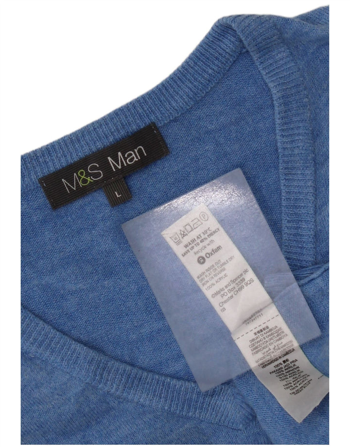Marks & Spencer Ανδρικό πουλόβερ με λαιμόκοψη με λαιμόκοψη μεγάλο μπλε ακρυλικό
