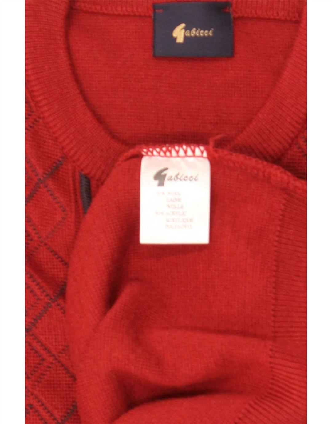 Ανδρικό πουλόβερ Gabicci Crew Neck Jumper Μεγάλο κόκκινο Argyle/Diamond Wool