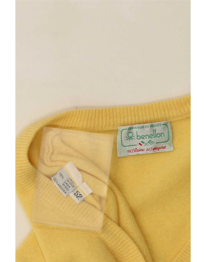 Ανδρικό πουλόβερ Benetton με λαιμόκοψη IT 52 μεγάλο κίτρινο μαλλί