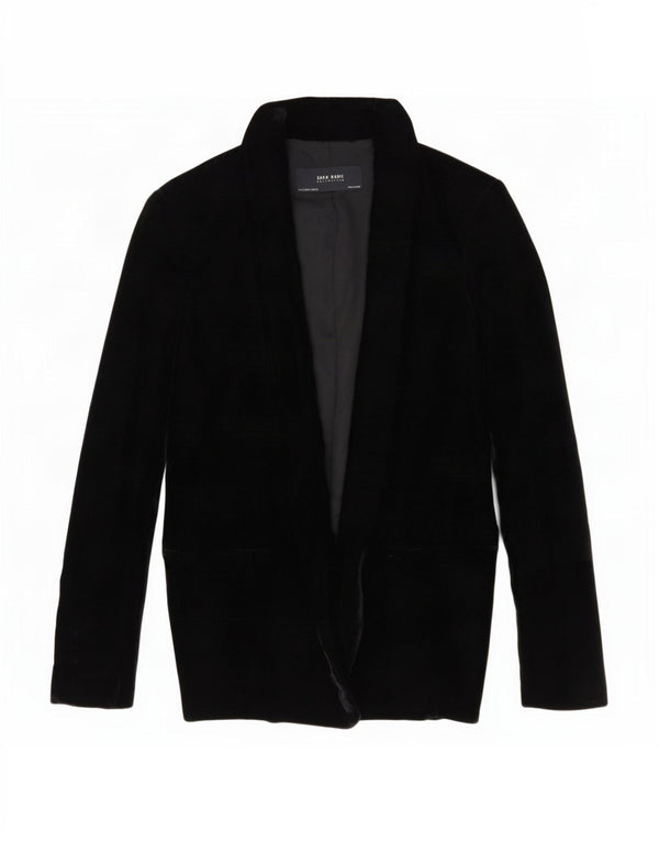 Zara Γυναικείο Open Velvet Blazer Jacket UK 10 Small Black Polyester