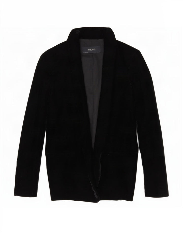 Zara Γυναικείο Open Velvet Blazer Jacket UK 10 Small Black Polyester