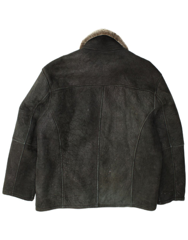 Vintage Ανδρικό Shearling Jacket UK 42 XL μαύρο δέρμα