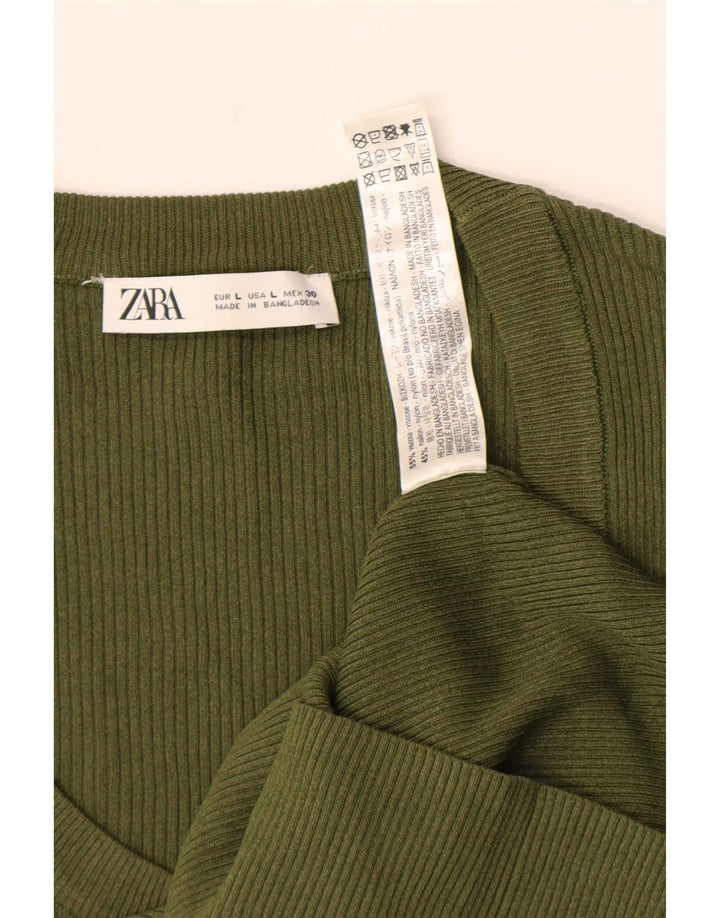 Zara γυναικείο τοπ μακρυμάνικο UK 14 μεγάλη χακί βισκόζη