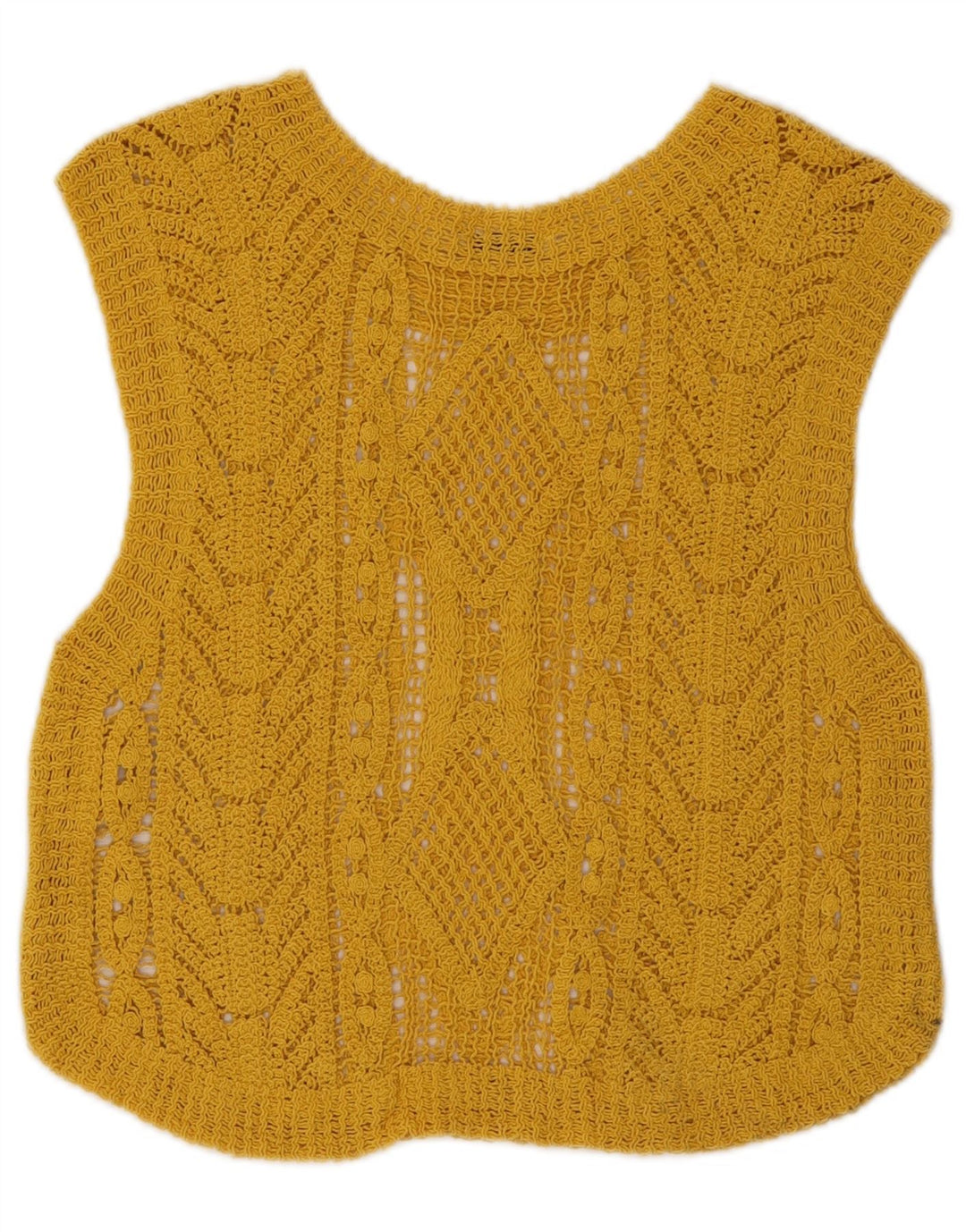 Zara Γυναικείο Crop Crochet Vest Top UK 12 Medium Yellow