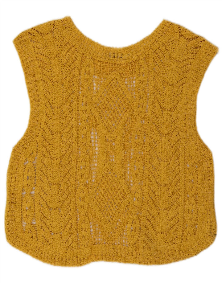 Zara Γυναικείο Crop Crochet Vest Top UK 12 Medium Yellow
