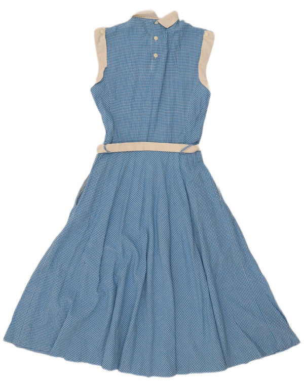 Vintage γυναικείο αμάνικο μάξι φόρεμα UK 10 Small Blue Gingham