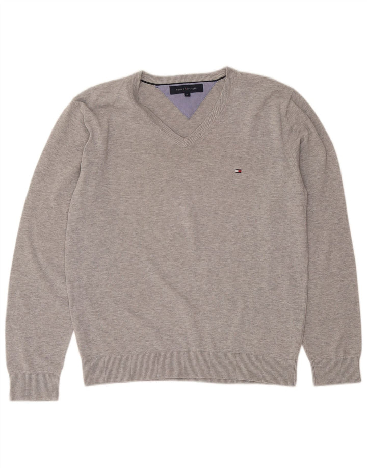 Ανδρικό πουλόβερ Tommy Hilfiger με V λαιμόκοψη, μεσαίο βαμβακερό γκρι