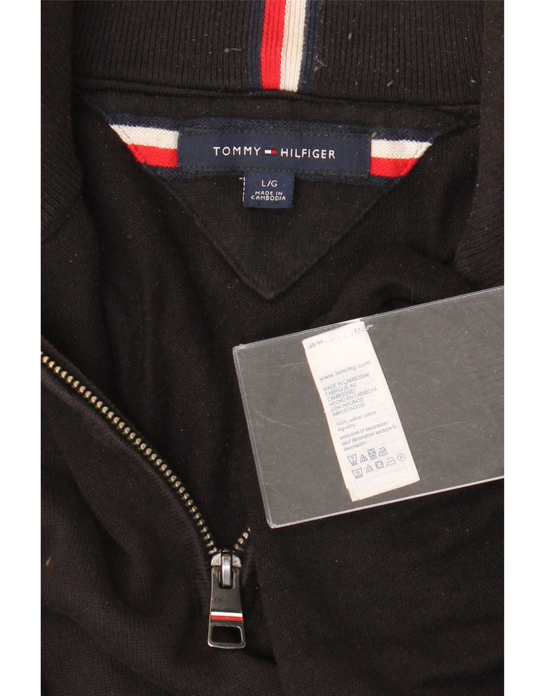Ανδρικό πουλόβερ με φερμουάρ Tommy Hilfiger, μαύρο βαμβακερό
