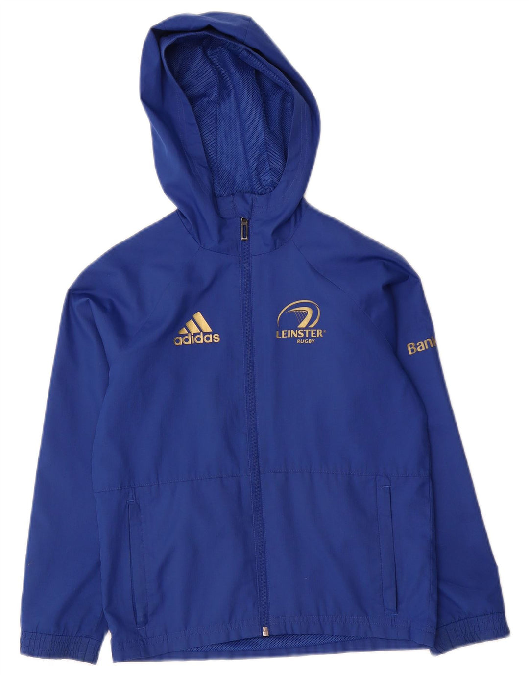 Adidas Boys Leinster Rugby Hooded Rain Jacket 7-8 Years Blue Polyester