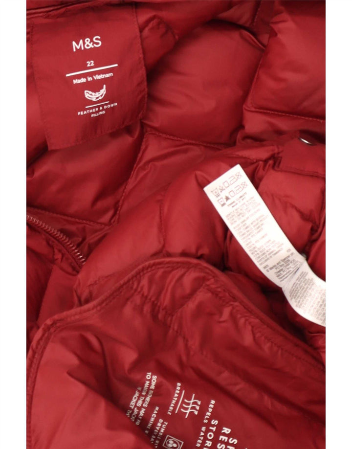 Marks & Spencer Γυναικείο παλτό με κουκούλα με επένδυση UK 22 3XL κόκκινο πολυαμίδιο