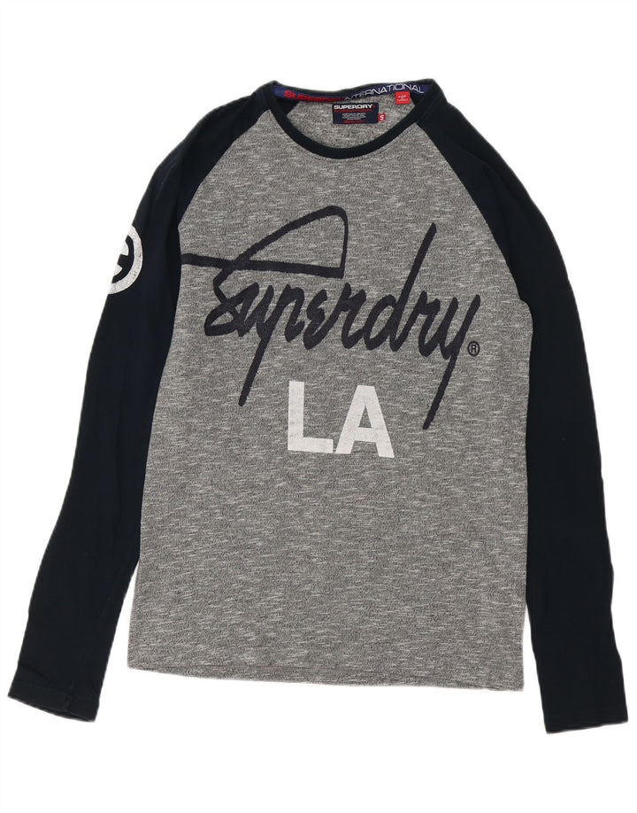 SUPERDRY Ανδρικό γραφικό μπλουζάκι μακρυμάνικο μικρό γκρι βαμβακερό χρώμα