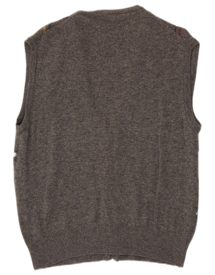 Ανδρικό Αμάνικο Ζακέτα VINTAGE Μεγάλο Γκρι Argyle/Διαμάντι