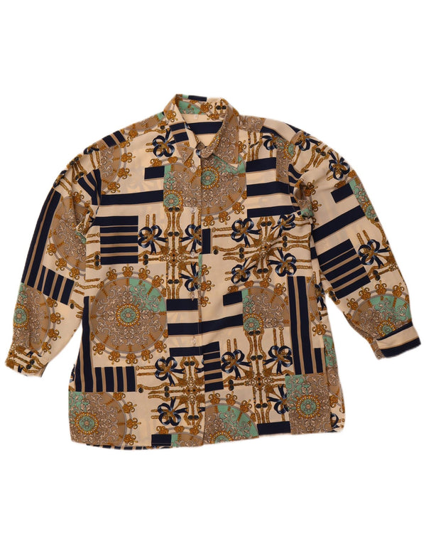 Vintage γυναικείο αφηρημένο σχέδιο υπερμεγέθη μπλούζα μπλούζα UK 10 Small Beige