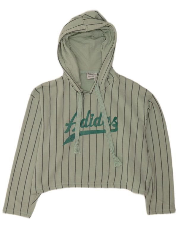 Adidas Womens Oversized Graphic Crop Hoodie Jumper UK 8 Small Green Striped