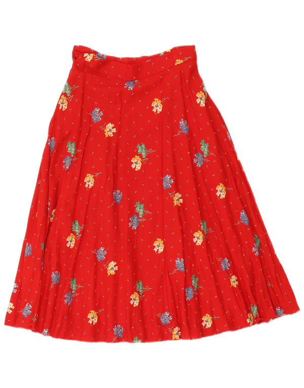 Vintage Γυναικεία Πλισέ Φούστα IT 40 Small W26 Red Floral