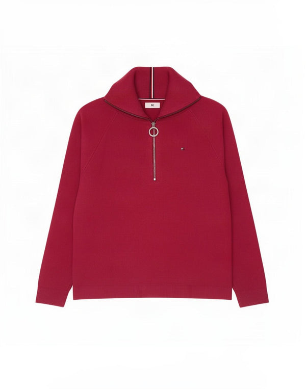 Tommy Hilfiger γυναικείο πουλόβερ με φερμουάρ UK 16 μεγάλο μπορντό