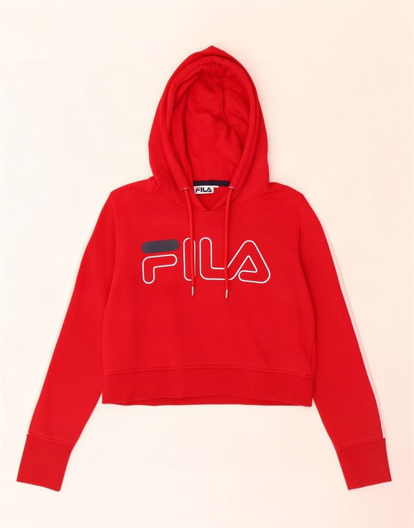 Fila Γυναικείο υπερμεγέθη Crop Graphic Hoodie Jumper UK 6 XS Red Cotton