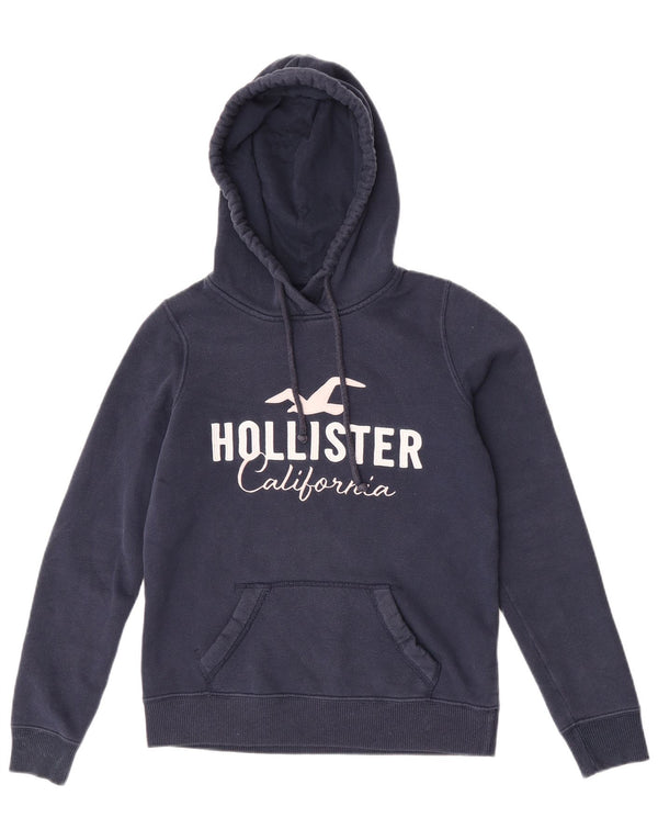 Hollister Γυναικείο Γραφικό Hoodie Jumper UK 6 XS Navy Blue Cotton