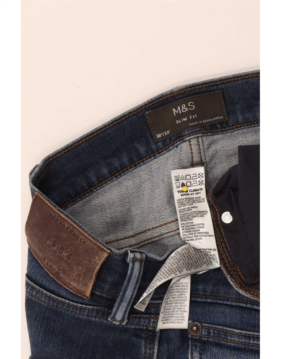 Marks & Spencer Ανδρικό Slim Jeans W38 L33 Navy Blue Cotton