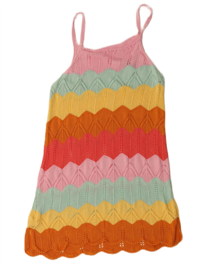 Vintage γυναικείο κροσέ Sundress UK 12 Medium πολύχρωμο ριγέ