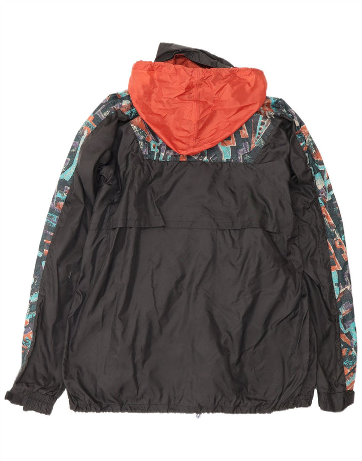 Vintage Ανδρικό μπουφάν βροχής με κουκούλα Anorak UK 38 Medium Black Geometric