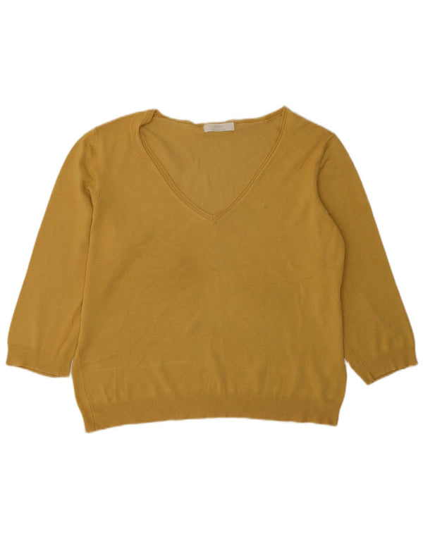 Marks & Spencer Γυναικείο πουλόβερ 3/4 με V λαιμόκοψη UK 20 2XL κίτρινο