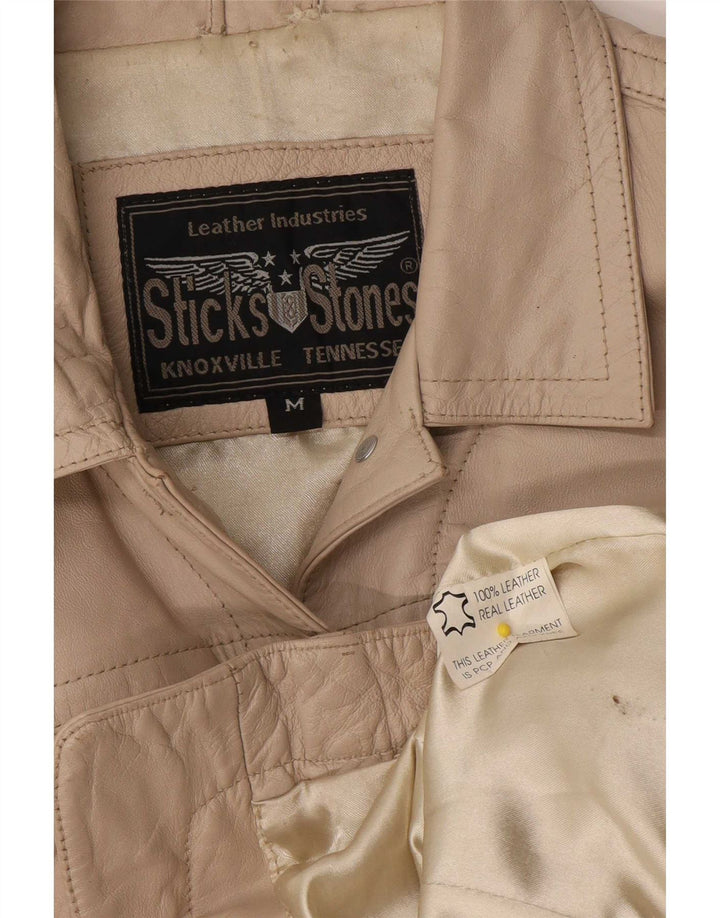 Vintage Γυναικείο Δερμάτινο Μπουφάν UK 14 Medium Beige