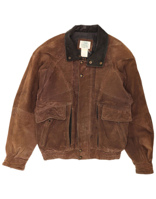 Vintage Ανδρικό Suede Bomber Jacket UK 40 Large Brown Δερμάτινο