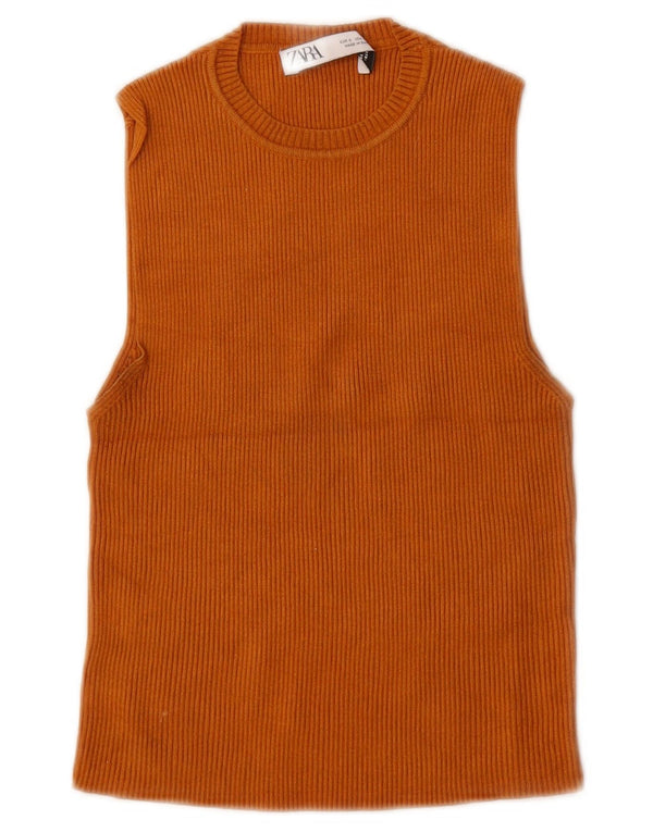 Zara Γυναικείο Crop Vest Top UK 8 Μικρή πορτοκαλί βισκόζη