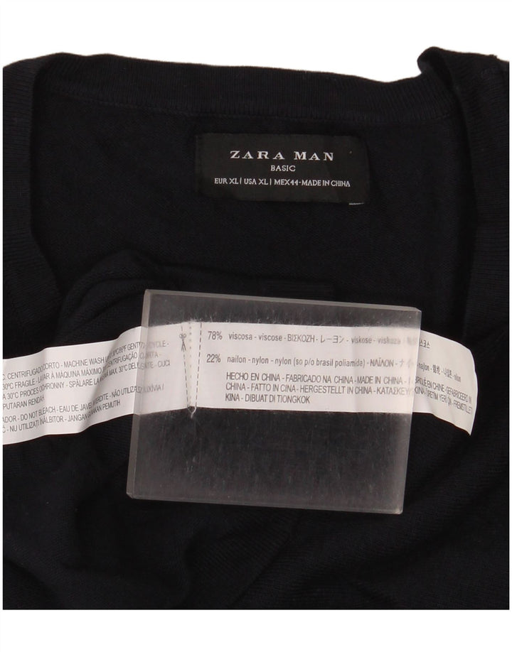 Ανδρικό πουλόβερ ZARA Crew Neck Jumper XL Navy Blue Viscose