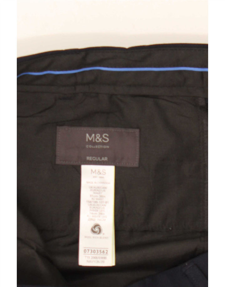 Ανδρικό παντελόνι κανονικό κοστούμι Marks & Spencer W36 L29 Navy Blue Wool