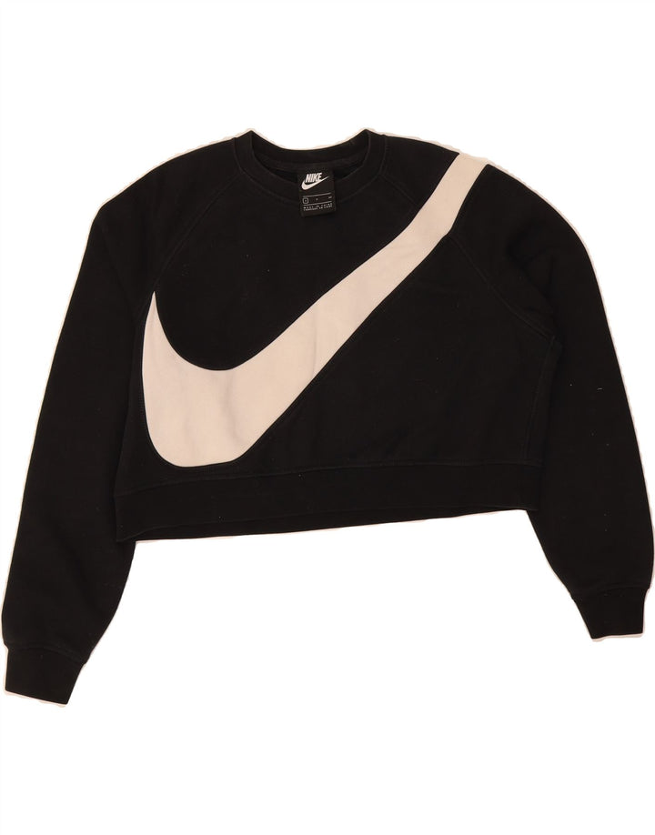 NIKE Womens Oversized Crop Graphic Sweatshirt Jumper UK 10 Small Black Vintage Nike and Second-Hand Nike from Messina Hembry 