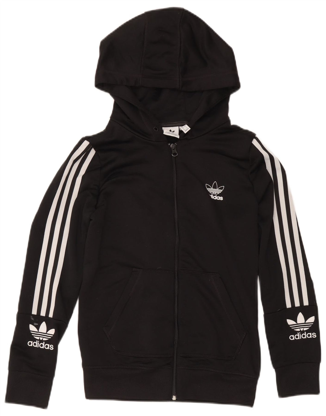 Γυναικείο πουλόβερ με κουκούλα με φερμουάρ Adidas UK 12 μεσαίο μαύρο πολυεστέρα