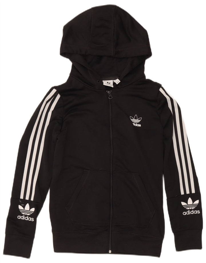 Γυναικείο πουλόβερ με κουκούλα με φερμουάρ Adidas UK 12 μεσαίο μαύρο πολυεστέρα
