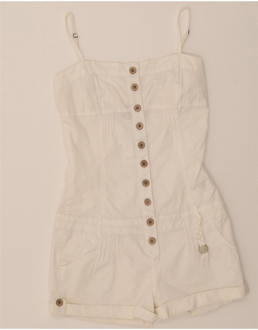 BERSHKA Womens Sleeveless Playsuit UK 10 Small  White Cotton Vintage Bershka and Second-Hand Bershka from Messina Hembry 