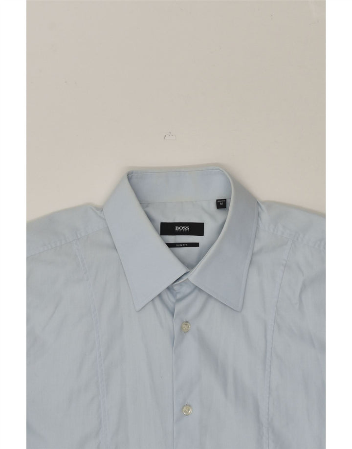 HUGO BOSS Mens Slim Fit Shirt Size 38 40 Medium Blue Cotton | Vintage Hugo Boss | Thrift | Second-Hand Hugo Boss | Used Clothing | Messina Hembry 