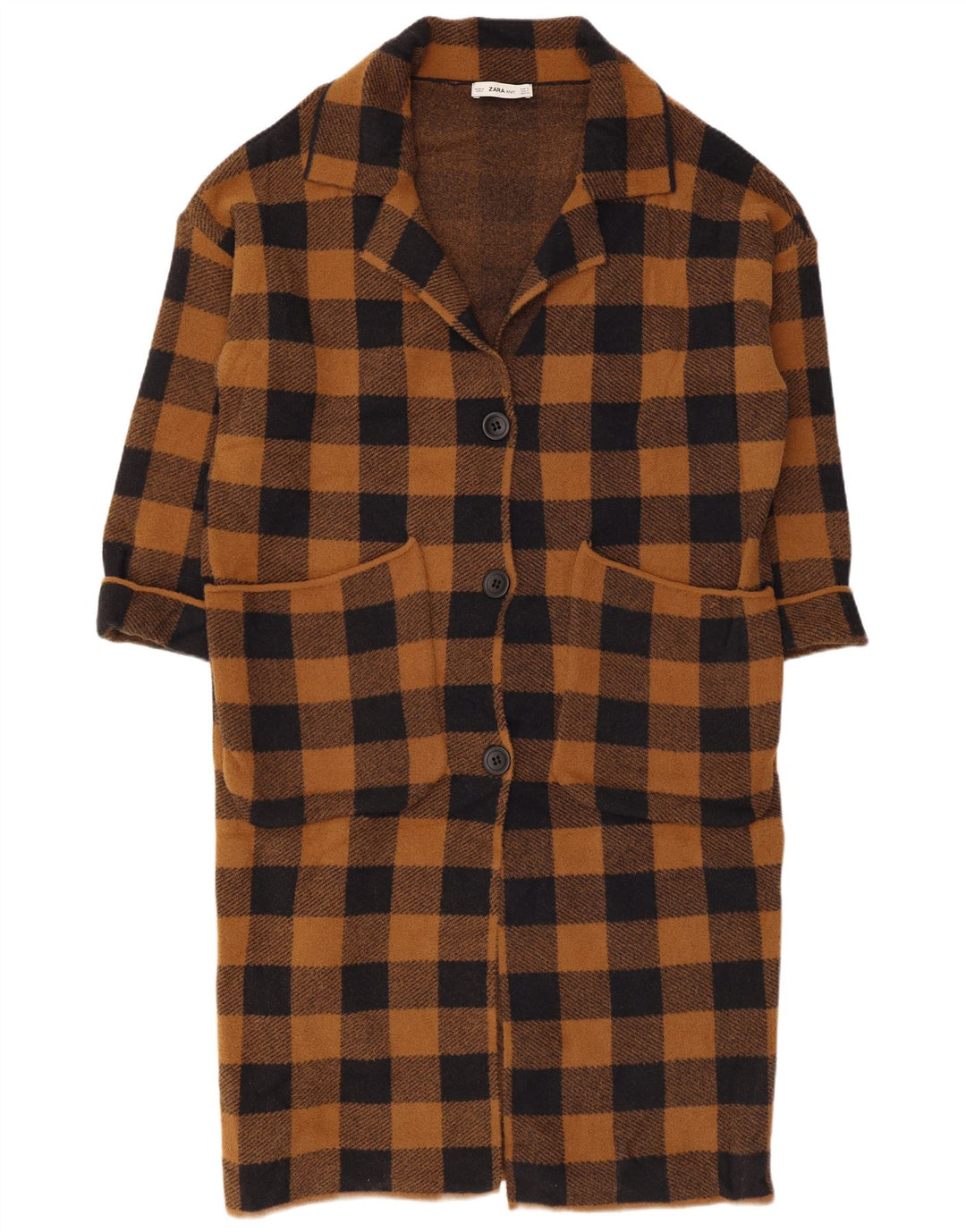 Zara Γυναικείο Oversized Πανωφόρι UK 10 Small Brown Gingham Nylon