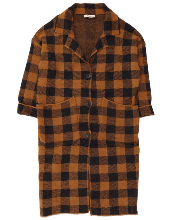 Zara Γυναικείο Oversized Πανωφόρι UK 10 Small Brown Gingham Nylon