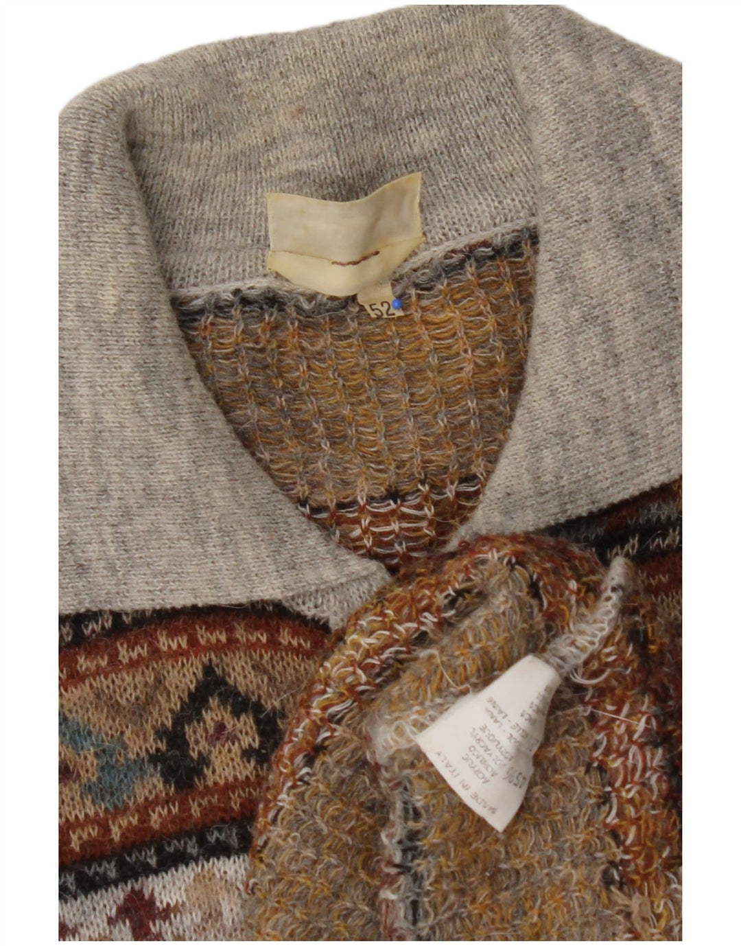 VINTAGE Ανδρικό πουλόβερ Polo Neck Jumper IT 52 Large Brown Fair Isle Acrylic