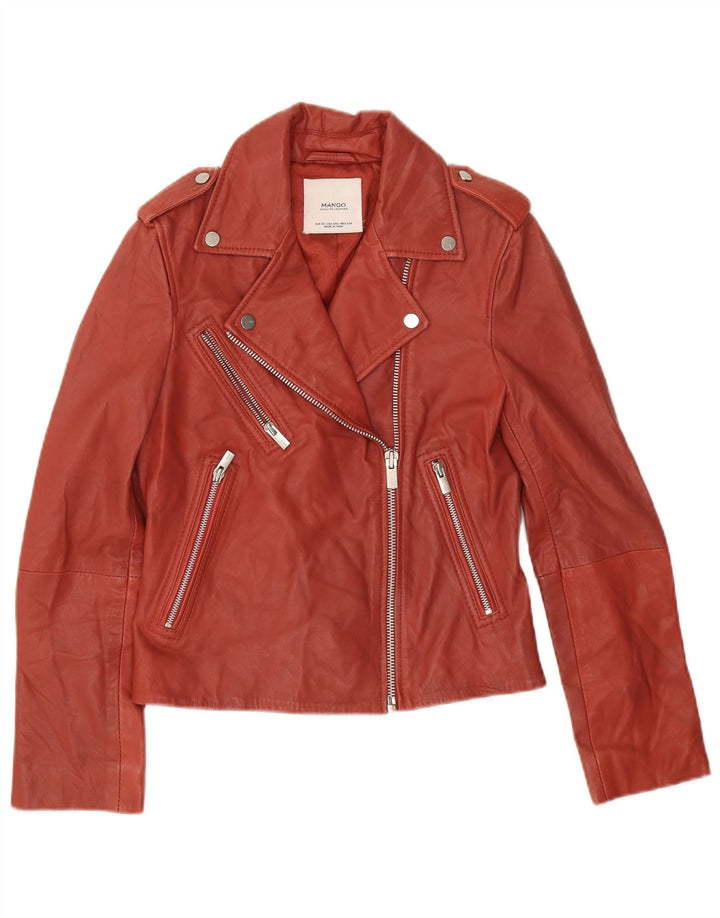 Mango Γυναικείο Δερμάτινο Μπουφάν Biker UK 6 XS Κόκκινο Δερμάτινο