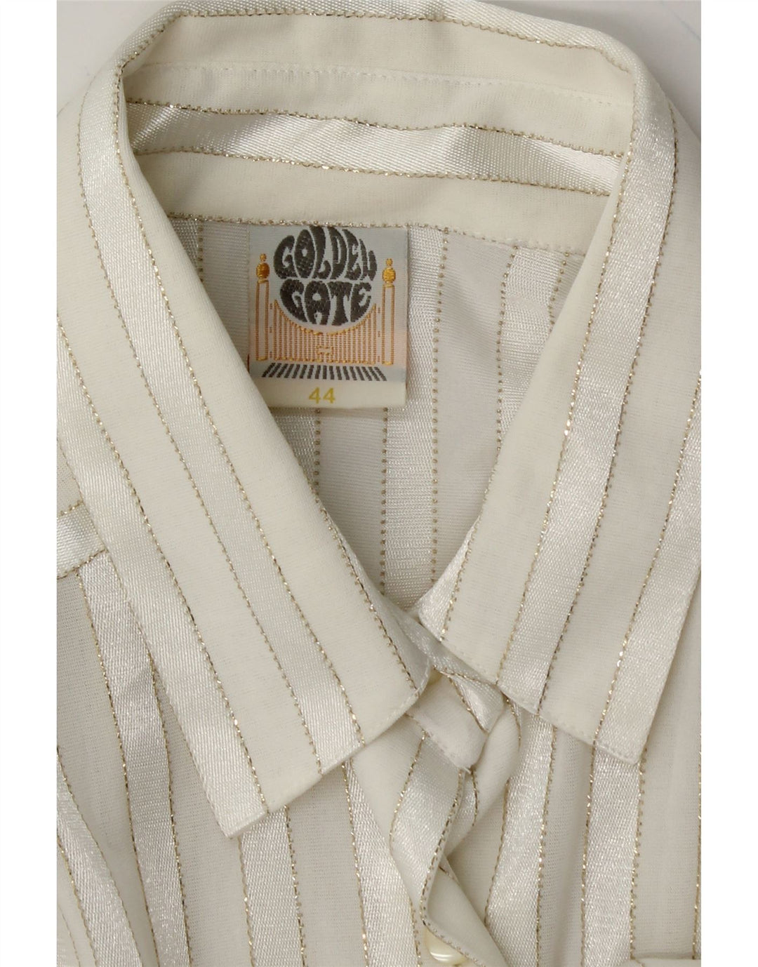 GOLDEN GATE Womens Shirt Blouse EU 44 XL White Striped Polyester Vintage Golden Gate and Second-Hand Golden Gate from Messina Hembry 