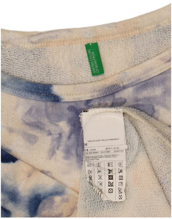 BENETTON Γυναικείο τοπ 3/4 μανίκι UK 14 Μεσαίο μπλε φλοράλ βαμβακερό