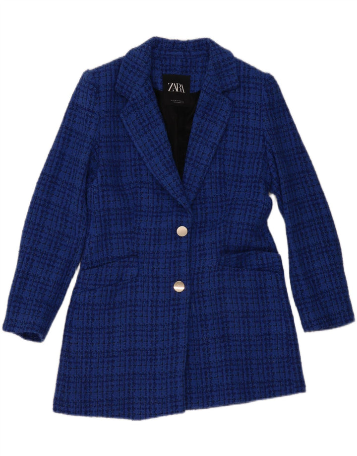 Zara Γυναικείο μπουφάν blazer UK 10 Small Blue Check Cotton